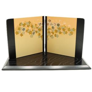 アウトレット品 台屏風セット 15号 三曲金屏風 /畳台 黒春慶塗 24a-ya