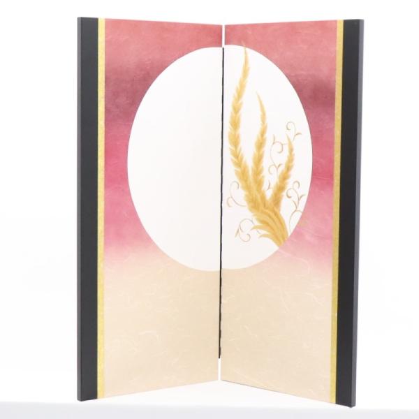 アウトレット品 屏風単品 二曲屏風 80号 赤紫ぼかし 鳳凰 レトロ アートスタンド26a-ya-0...