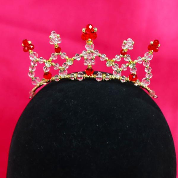 ティアラ レッドピンククリスタルゴールド台座付きガラスストーン(ラウンド) ks006-1