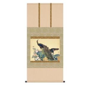 山水掛軸 尺八立 『水墨山水』箕輪 翠香（みのわ すいか）画伯 京緞子