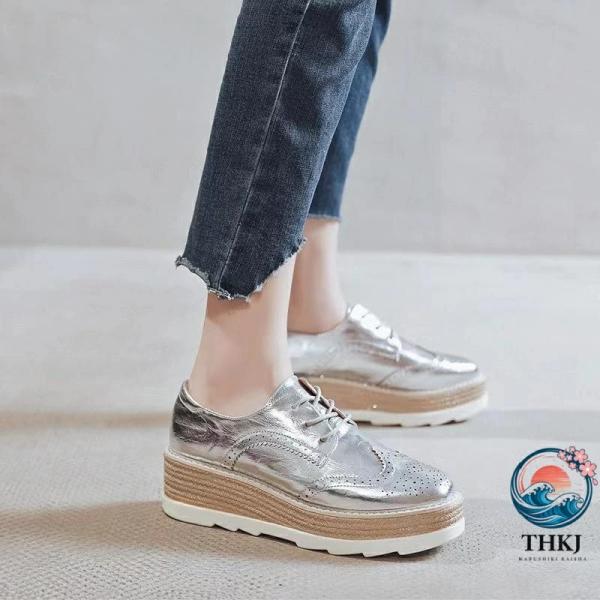 オックスフォードシューズエスパドリーユレディースおじ靴厚底レースアップ黒ブラックシルバーローファー