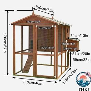 巣箱付きの大型木製鶏小屋 傾斜路付きワイヤーフ...の詳細画像1
