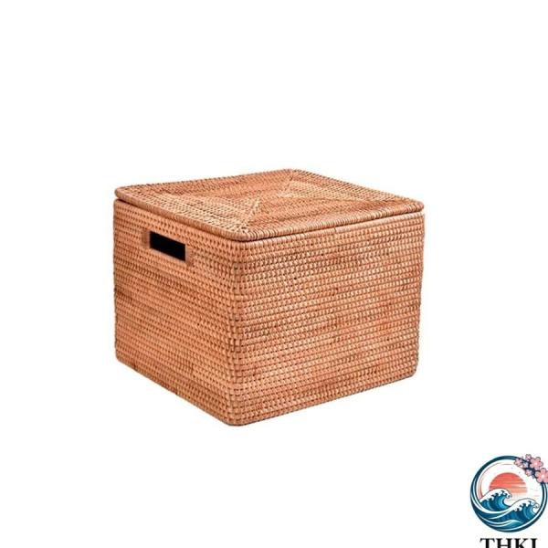 収納かご 蓋付き 整理ハコ 藤バスケット 衣類収納 大きいサイズ 持ち手 THKJ 運びやすい イン...