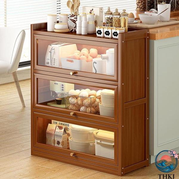 竹製 食器棚 2ドア サイドボード キッチン収納棚 大容量 キッチンボード 約幅80cm キッチンカ...