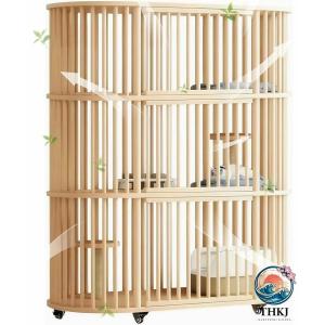猫ケージ キャットケージ 3段 木製 大型 ペットケージ キャスター付き 多頭飼い