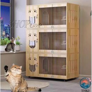 木製 キャスター付き キャットケージ 猫用ケージ 脱走防止 ねこゲージ 大きめ 室内用 子猫用 ステップ 横扉 多頭飼い 組み立て簡単