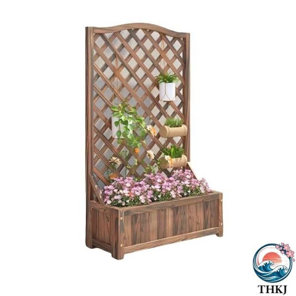 プランターラティス 屋外 木製 ブラウン 幅80 奥行40 高さ150cm 組立簡単 プランター付き...