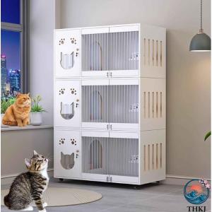 【木製＆キャスター付き】キャットケージ 猫用ケージ 脱走防止 ねこゲージ 大きめ室内用 子猫用にも最適ステップ 横扉 多頭飼い 組み立て簡単 ねこ移動便利 シン