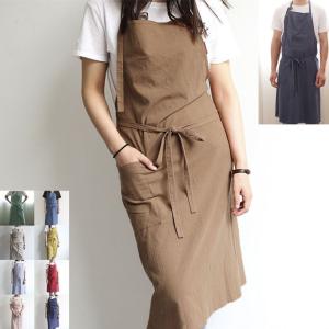 エプロン コットン リネン 綿 無地 レディース シンプル