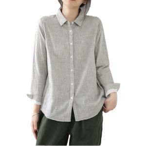 シャツ レディース 長袖 綿100% ダブルガ...の詳細画像4