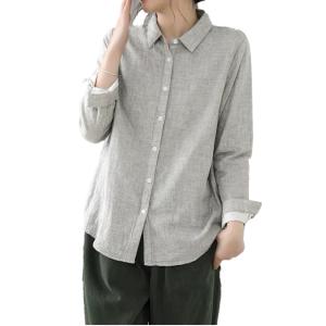 シャツ レディース 長袖 綿100% ダブルガ...の詳細画像5