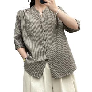 ダブルガーゼ シャツ レディース 5分袖 半袖...の詳細画像1