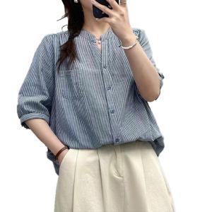ダブルガーゼ シャツ レディース 5分袖 半袖...の詳細画像3