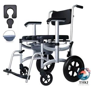 シャワーチェア 折りたたみ アルミ製 軽量 入浴用車椅子 U型座面 介護用 防水 ノ一パンクタイヤ 便器付 お風呂椅子 在宅介護 転倒防止 持ち運び便利