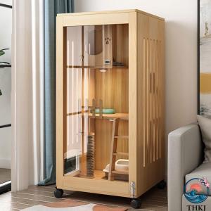 室内用猫のゲージ 大きめ動物ケージ 木製 子猫用ケージ 猫ハウス キャスター付き キャットケージ 多機能密閉式キャットハウス