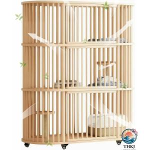 猫ケージ キャットケージ 3段 11256156.3cm 木製 猫ハウス 大型 ペットケージ キャスター付き 多頭飼い 広いスペース 猫の巣 猫別荘 保護 脱走防止 組立簡単