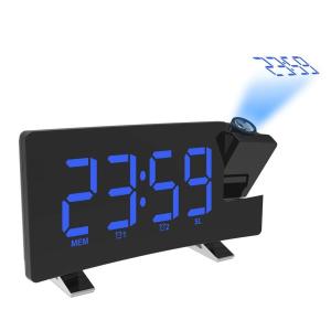 目覚まし時計、デジタル時計FMラジオUSBパワー二重アラーム輝度制御プロジェクタ機能120°回転調整可能なテーブルクロックデジタル