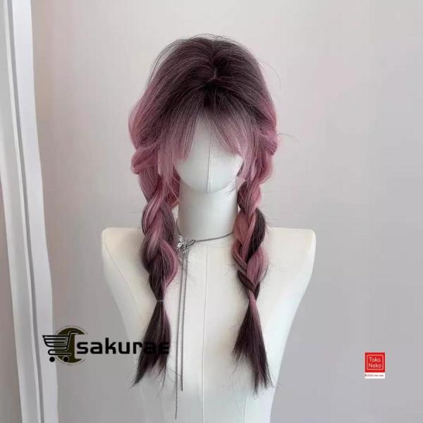 ウィッグ セミロング ストレート かつら フルウィッグ ピンクグラデーション インナーカラー 可愛い...