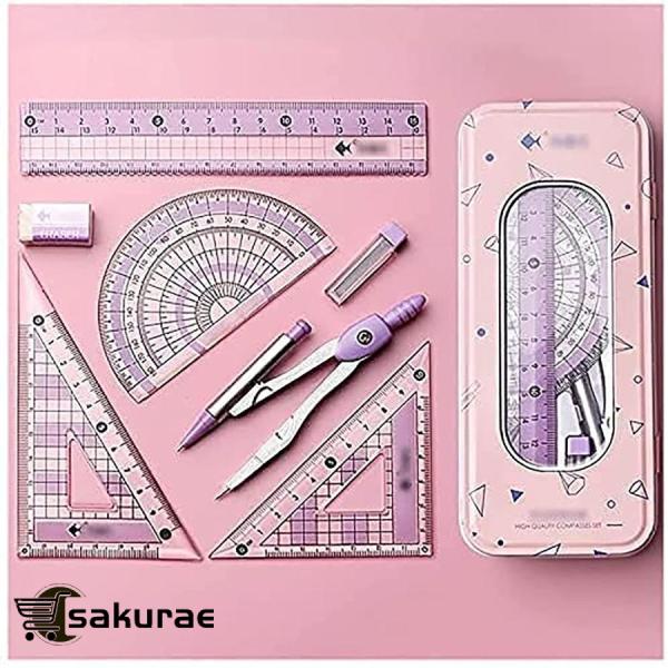 プロのコンパス カラフルな7個数学はセットメタルボウコンパスジオメトリセット 定規?分度器セット コ...
