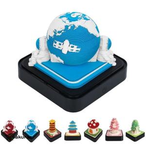 立体視3Dカレンダー ライト付き 3D 美しい桜の木 キノコハウス 黄鶴楼 地球 天壇の形 カレンダー メモ帳、クリエイティブ デスク カレンダー DIY 紙彫刻アート