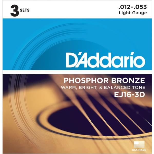 D&apos;Addario アコースティック弦EJ16-3D Light 012-053［ダダリオ アコギ弦...
