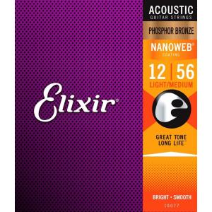 Elixir エリクサー アコースティックギター弦 ナノウェブ Light-Medium #16077［.012-.056]［アコギ弦 NANOWEB］〈ゆうパケット対応〉
