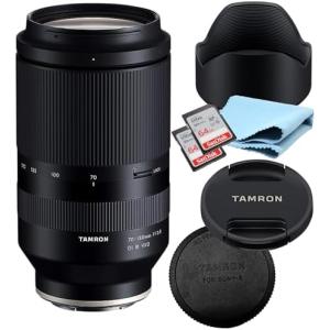 Tamron 70-180mm F/2.8 Di III VXD Lens for Sony E Mount Bundle with 2X 64 GB SD Card Memory Cards  Front Lens Cap  Rear Lens Cap  Lens Hood and Lens