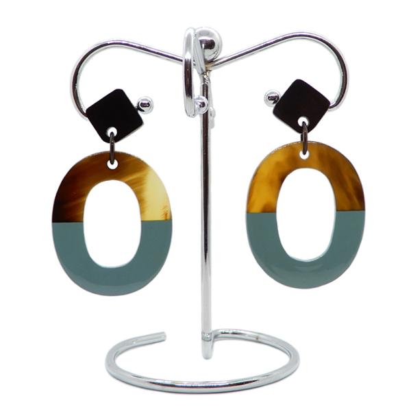 水牛ピアス ラッカー仕上げ オーバル oval グレイブルー Grey Blue（4）バッファローホ...