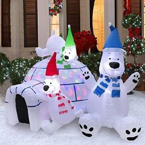 Outdoor Christmas Blow Up Yard Decorations Inflatable Polar Bear Family Igloo 5x7x6 ft with Multi-Colored LED Lights by HappyThings!