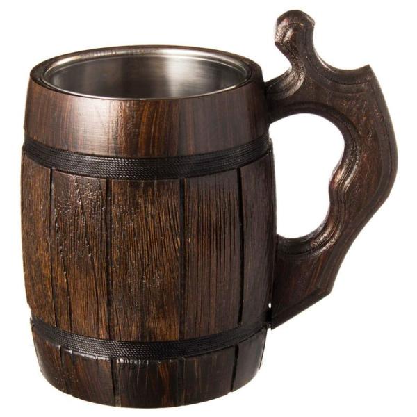 (One Mug) - Handmade Beer Mug Oak Wood Stainless S...