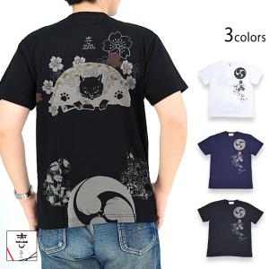 Zen 手描き半袖Tシャツ「朱雀と死神」 禅 KTH0072 和柄 和風 手書き