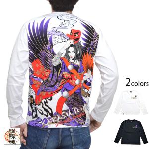 手描き半袖Tシャツ 風神雷神 手描きの羽水 和柄 和風 送料無料 手書き