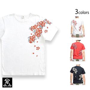 リアル桜柄スラブ天竺クルーネック半袖Tシャツ 備中倉敷工房 倉 和柄 和風 さくら｜sakurastyle