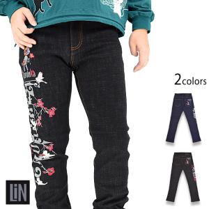 黒菟華 鷹の刺繍デニムジーンズ LIN AL-759021 ジーパン 和柄 和風 兎