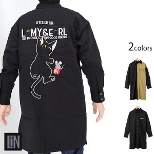 ラミ＆アール ラミの長丈シャツジャケット LIN AL-75083 猫 ネコ 鼠 ネズミ 刺繍 ユニセックス 男女兼用｜sakurastyle