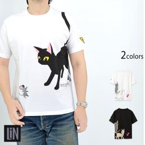 ラミ＆アール 何かが気になるTシャツ LIN AL-75064 黒猫 ねこ ネコ