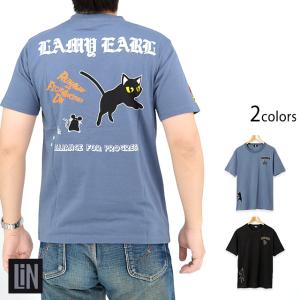 ラミ＆アール「逃げるが勝ち」半袖Tシャツ LIN AL-75611 黒猫 ネコ ネズミ 鼠｜sakurastyle