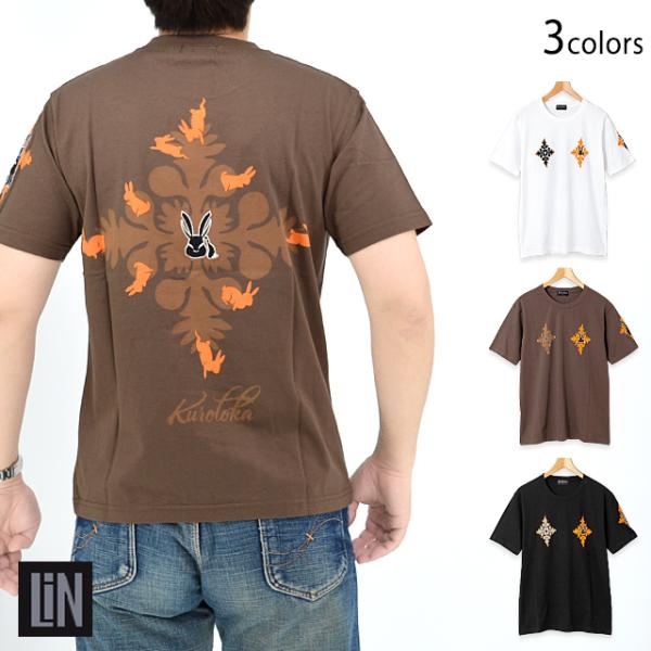 黒菟華「隠れ黒菟華」半袖Tシャツ LIN AL-758009 和柄 和風 兎 ウサギ