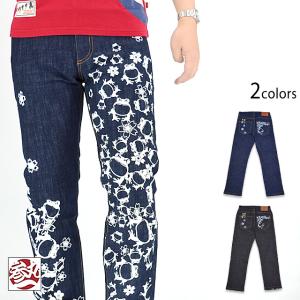 賭博デニムパンツ 参丸一 SM-30623 和柄 和風 蛙 かえる カエル