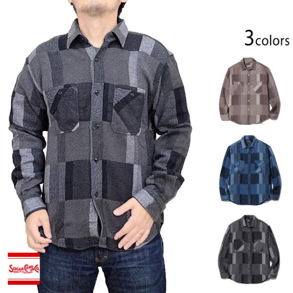 グラデーションパッチワーク長袖ワークシャツ SUGER CANE シュガーケーン SC28977 東...