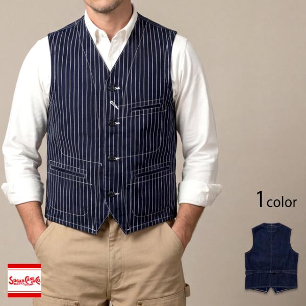 9oz.ウォバッシュストライプワークベスト SUGER CANE SC12654 シュガーケーン 日...