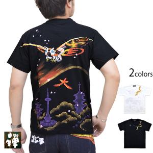 手描き半袖Tシャツ「朱雀と死神」 禅 KTH0072 和柄 和風 手書き 鳳凰 髑髏 ドクロ Zen 手描き半袖Tシャツ「朱雀と死神」 禅 KTH0072 和柄 和風 手書き