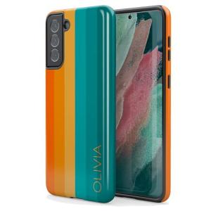 Artisticases Retro Orange Teal Custom Rainbow Phone Case, Personalized Case, Designed for Samsung Galaxy S22 Plus, S21 Ultra, S20, S10e, S10