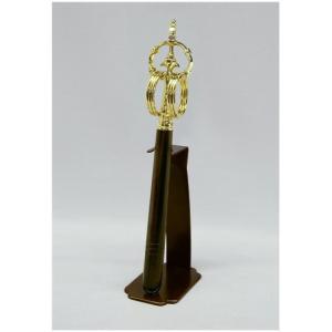 錫杖 佐波理 鳴金 本焼 中 約25・6cm 黒檀柄付短寸 六環 仏具
