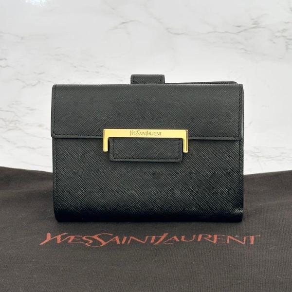 《大特価！》 イヴサンローラン 二つ折り財布 ダブルホック レザー ブラック　0-14257 YSL