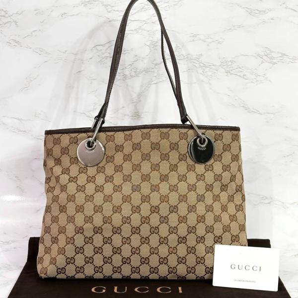 グッチ GUCCI トートバッグ GGキャンバス ブラウン レザー 4-30730