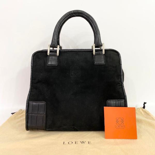 《大特価！》 LOEWE ロエベ ハンドバッグ アマソナ 型押し レザー スエード 黒 7-1708...