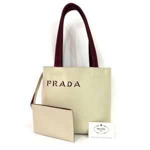 《大特価！》 PRADA プラダ 型抜き トートバッグ ポーチ付 ベージュ 自00060｜sakustore