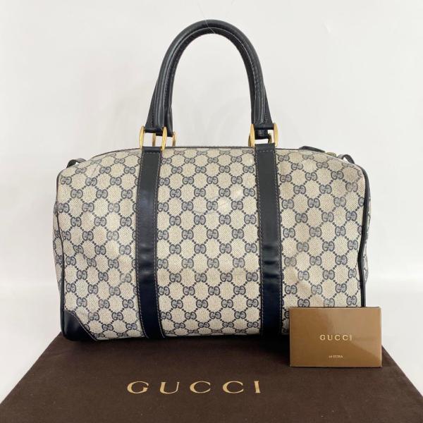 《大特価！》 GUCCI グッチ GG ボストンバッグ レザー PVC ネイビー 自00205