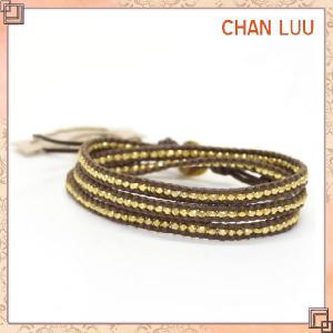正規品 CHAN LUU チャンルー 3連 3ラップブレスレット ブラウンレザーコードにゴールドナゲットをミックス レディース ブランド メンズ ブレス｜salada-bowl